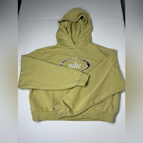 Nike Women's Sportswear Crop Fleece Hoodie Sweatshirt Tea Tree Size S - Picture 3 of 13